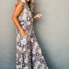 Women's Sky Blue Floral Sleeveless Wide Leg Jumpsuit with Pockets - Image 3