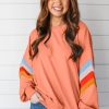 Women's Flamingo Rainbow Striped Sleeve Crew Neck Loose Sweatshirt - Image 3