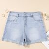 Women's Beau Blue High Waist Plus Size Denim Shorts with Folded Edge Detail - Image 3