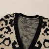 Women's Black Stripe Sleeve Leopard Print Open Front Cardigan with Pockets - Image 8