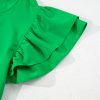 Women's Bright Green Double Ruffle Sleeve Peplum Blouse - Flattering V Neck Top - Image 23