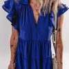 Women's Bluing Ruffled Short Sleeve V Neck Tiered Midi Dress - Elegant and Versatile - Image 7