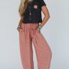 Women's Pink Boho Floral Printed Wide Leg Jogger Pants with Drawstring - Image 4