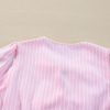 Women's Pink Stripe Bowknot Front Crew Neck Puff Sleeve Blouse - Image 11