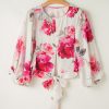 Women's Rose Floral 3/4 Sleeve Lace-up Back Blouse - Image 8