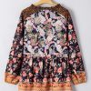 Black Plus Size Paisley Floral Print V Neck Bubble Sleeve Blouse for Women - Image 9