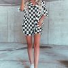 Women's Black Checkerboard Print V Neck Loose Tee and Shorts Lounge Set - Image 7