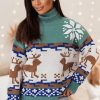 Women's Canton Christmas Reindeer Snowflake Colorblock Turtleneck Sweater - Image 10