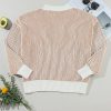 Women's Chestnut Striped Textured Knit Contrast Edge Loose Sweater - Image 9