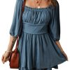 Women's Real Teal Frilled Neckline 3/4 Sleeve Layered Ruched Mini Dress - Image 15