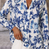 Elegant Sky Blue Floral Print Blouse with Notched Neck for Women - Image 7