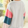 Women's White French Terry Color Block Long Sleeve Top - Casual and Stylish - Image 2