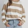 Women's Light French Beige Colorblock Striped Drop Shoulder Sweater with Side Slit - Image 9