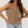 Women's Chestnut Solid Color V Neck Suit Vest - Image 4