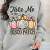 Women's Gray Disco Ball Bowknot Pumpkin Graphic Crewneck Sweatshirt - Image 3