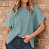 Women's Haze Blue Oversized Short Sleeve Sweater with Side Slits - Image 4