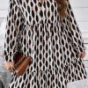 Plus Size Apricot Geometric Print Collared V Neck Mini Dress - Image 4