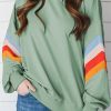 Women's Moonlight Jade Rainbow Striped Sleeve Crew Neck Loose Fit Sweatshirt - Image 2