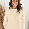 Women's Beige Splicing Round Neck Pullover Sweatshirt - Image 4