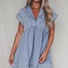 Beau Blue Cap Sleeve High Waist Denim Babydoll Dress for Women - Image 5