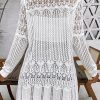 Women's White Crochet Hollow Out Open Front Cardigan - Image 3