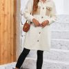 Women's Beige Contrast Flap Pocket Single Breasted Teddy Coat for Winter - Image 12