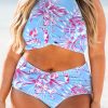 Sky Blue Plus Size Floral Print Twisted High Waist Bikini Set for Women - Image 11