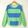 Women's Blue Colorblock Striped Drop Shoulder Long Sleeve Top - Image 2