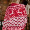 Women's Fiery Red Merry Christmas Reindeer Heart Pattern High Neck Sweater - Image 3