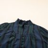 Elegant Green Stripe Plaid Puff Sleeve Blouse with Frilled Trim - Image 8