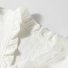 Elegant Women's White Geometric Textured Short Sleeve Blouse with Frilly V Neck - Image 11