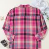 Women's Plus Size Rose Stripe Checkered Print Button Up Shirt - Image 8