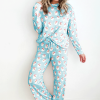 Festive Sky Blue Santa Claus Striped Print Loose Fit Two Piece Lounge Set for Women - Image 5