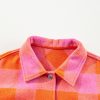 Women's Orange Plaid Chest Pocket Button-up Turn Down Collar Jacket - Image 9