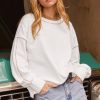 Women's White Rainbow Contrast Trim Drop Shoulder Pullover Sweatshirt - Image 4