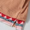 Women's Plus Size Khaki Aztec Patchwork Waffle Knit Hoodie with Drawstring - Image 15