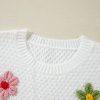 Women's White Colorful Flower Applique Textured Knit Sweater - Image 10