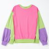 Women's Pink Colorblock Exposed Seam Crewneck Casual Sweatshirt - Image 6