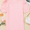 Women's Chic Pink Flower Geometric Textured Button Short Sleeve Top - Image 14