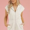 Women's Jet Stream Textured Zipped Front V Neck Collared Casual Romper - Image 7