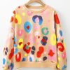 Women's Khaki Multicolor Leopard Printed Drop Shoulder Pullover Sweatshirt - Image 4