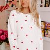 Women's White Heart Shape Drop Shoulder Round Neck Sweater - Festive and Casual - Image 3