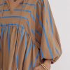 Women's Plus Size Khaki Stripe Contrast 3/4 Sleeve Babydoll Dress - Image 3