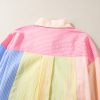 Women's Pink Stripe Oversized Color Block Shirt with Chest Pocket - Image 14