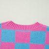 Women's Sachet Pink Colorblock Plaid Pattern Ribbed Trim Sweater Tank Top - Image 7