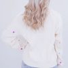 Women's Beige Sequin Heart Shape Waffle Knit Round Neck Sweater - Cozy & Stylish - Image 2