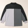 Women's Oversized Gray Colorblock Ribbed Collared Sweatshirt - Image 8