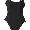 Elegant Women's Black Solid Criss Cross Backless Square Neck One Piece Swimsuit - Image 31