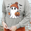 Women's Gray Halloween Ghost Print Crewneck Drop Shoulder Sweatshirt - Image 3