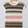 Women's Pink Stripe Color Block Eyelet Knit Short Sleeve Sweater Tee - Image 8